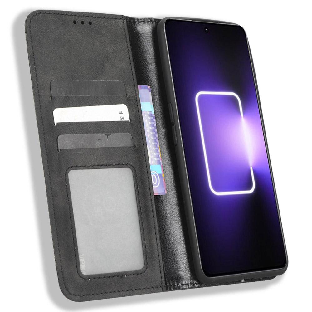 

For Realme GT Neo 5 5G/Neo 5 240W 5G/Realme GT3 5G PU Leather Phone Cover Retro Texture Stand Wallet Protective Phone Case Black