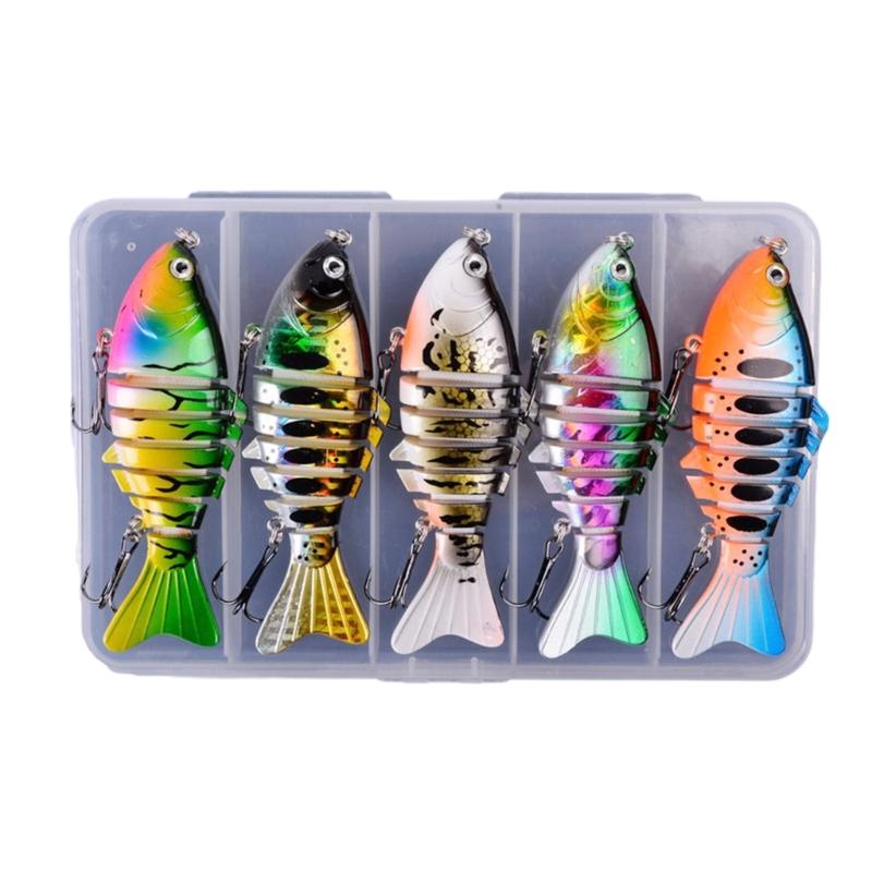 5pcs Artificial Hard Baits Swimming Lure with Treble Hook Multi Jointed Swimbait Saltwater Swimbait Fishing Tackle
