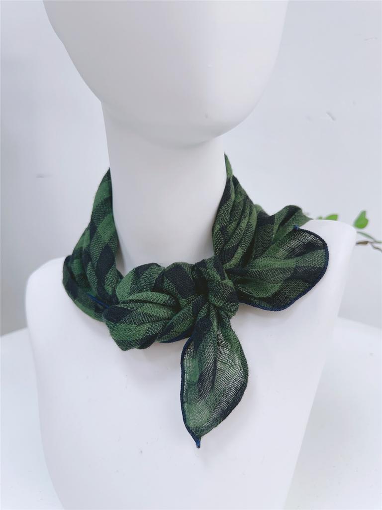 Retro Small Plaid Linen Square Scarf Literary And Versatile Women'S Summer Neck Protection Small Silk Scarf Scarf Accessories