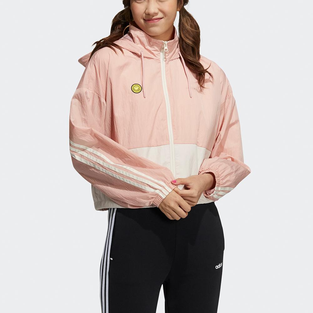 adidas Neo X Smiley Collaboration Short Sports Hoodie Jacket Women Tops Pink HE7954