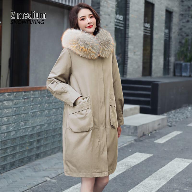 Xuezongfei Women's Long Down Jacket with Raccoon Fur Trimmed Hood