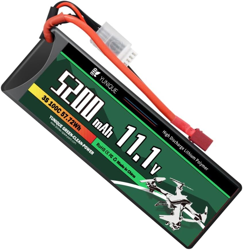 Lipo Battery 3S 11.1V 5200mAh 100C with T-Plug Connector – High Power for RC Models – Hard Case, Silicone Wire