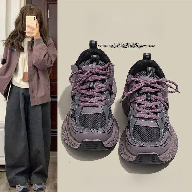 This Year's Popular Purple Dad Shoes Women's 2025 New Spring and Autumn Thick-soled Versatile Casual Sports Shoes