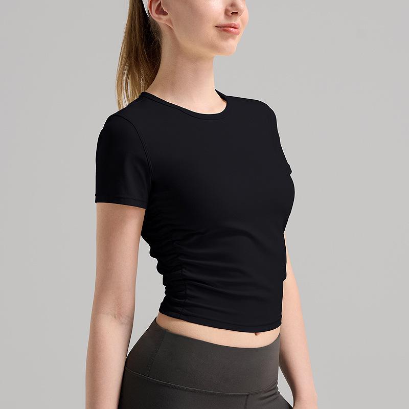 

Европейский и американский приталенный топ для йоги с коротким рукавом L