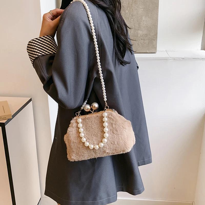 Faux Fur Plush Evening Bag for Women Luxury Bags Feminine Shoulder Crossbody Bag Fashion Bag Clutch Bags