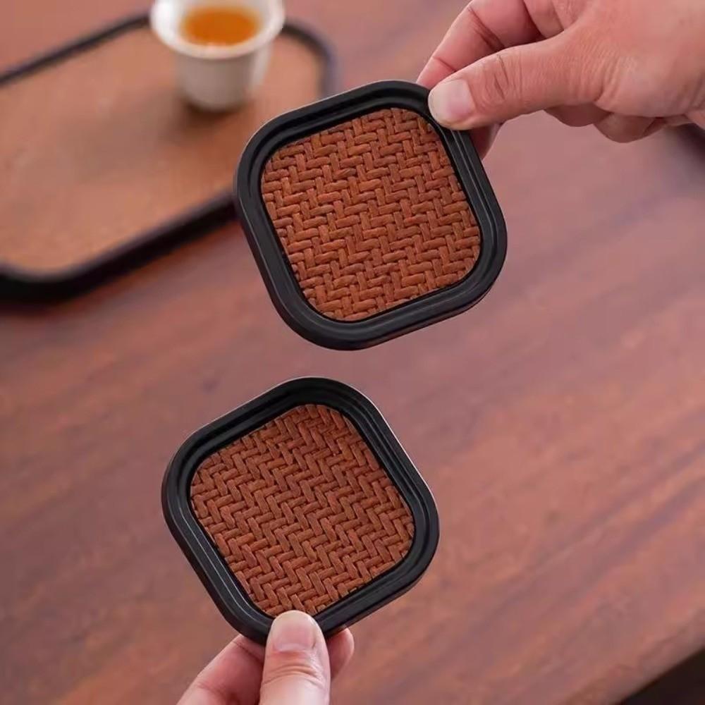 6pcs Chinese Style Heat Insulation Mat Anti-scalding Tea Cup Holder Rattan Tea Coaster Set Home Use