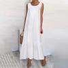 Plus Size Sleeveless Cotton Linen Swing Dress - Solid Color