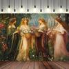 Four Seasons Women Garden Art Tapestry Floral Dress Wall Hanging Vintage Painting Home Decor Romantic Living Room Art Print