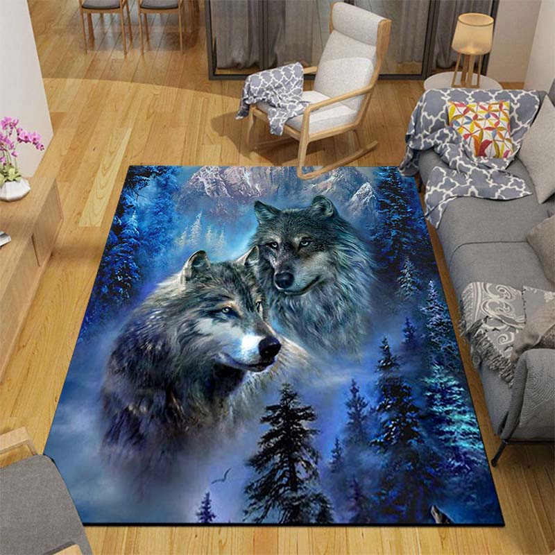 3D Wolf Carpet Forest Moon Night Floor Mats for Living Room Bedroom Entrance Door Mat Rug Non-slip Chair Mats Bathroom Carpet