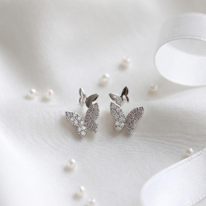 Hot-selling Butterfly Stud Earrings Full of Diamonds Simple Female Korean Version Small Temperament Earrings Jewelry Stud Earrings