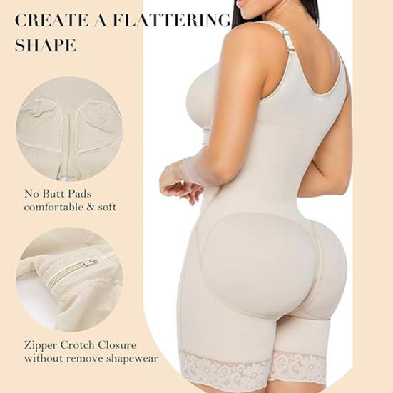 Gaine sculptante pour femme avec rehausseur de fesses, body shaper à bretelles réglables, fermeture éclair à l'entrejambe, body shaper pour la récupération post-opératoire, contrôle quotidien du ventre