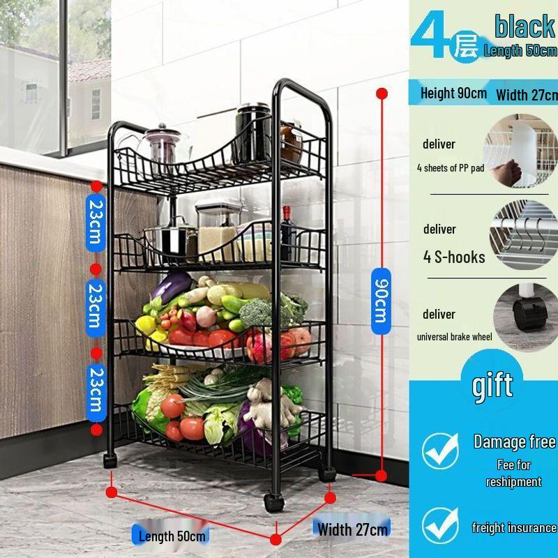 Movable Kitchen Vegetable Storage Rack with Wheels