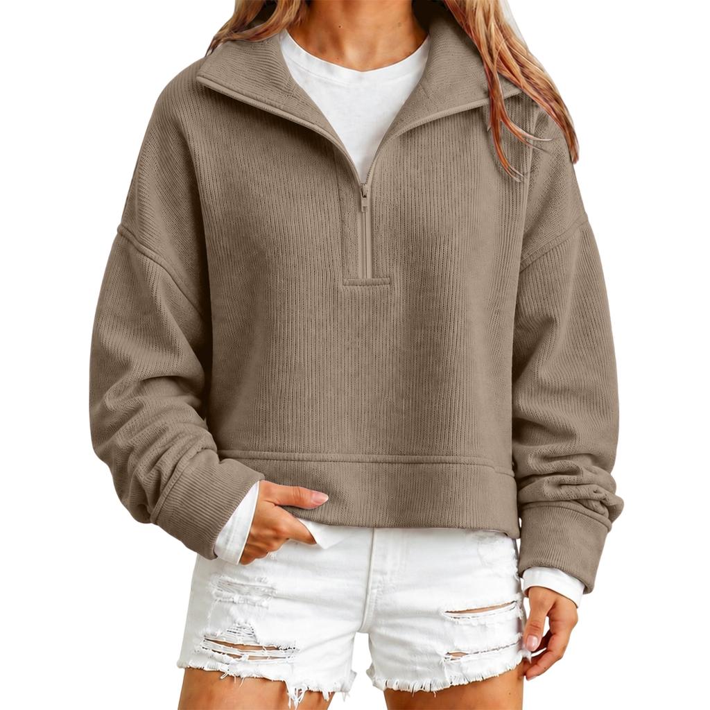 Women's Color Long Sleeve Zip-Up Sweatshirt with Collar for Casual Daily Wear
