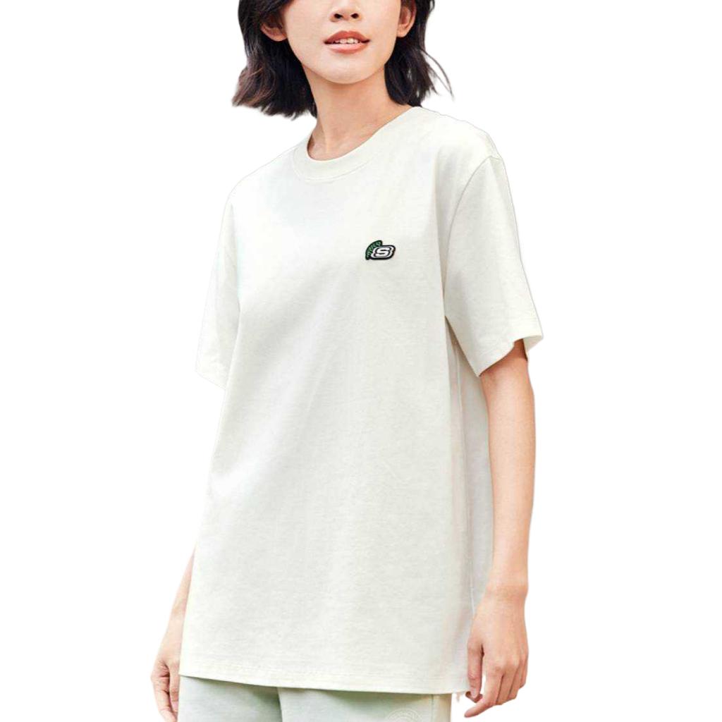 Skechers Comfortable Versatile Simple Fashion Short Sleeve T-Shirt Unisex Tops Cotton-Candy-White L225U094-0074