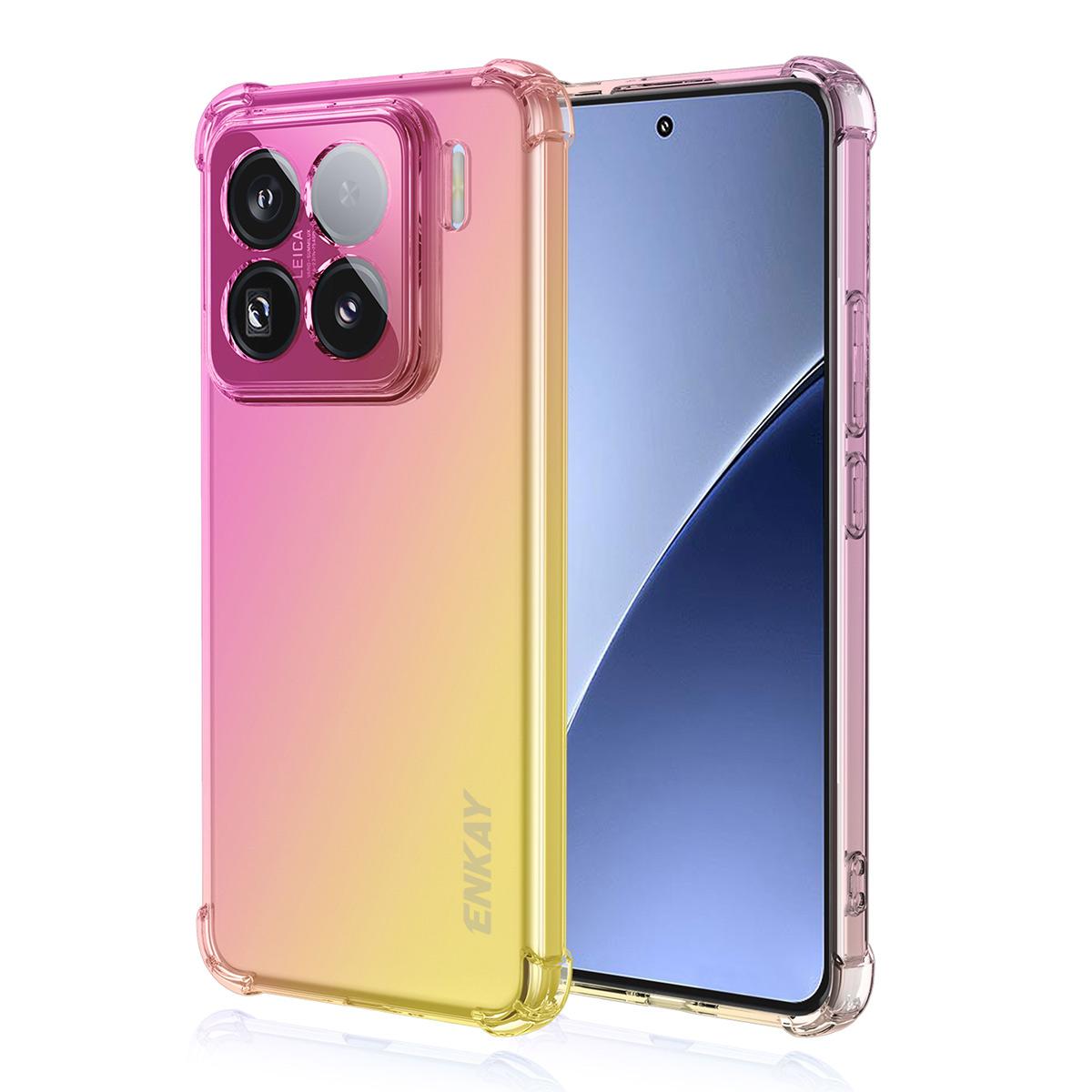 

For Xiaomi 15 Pro TPU Case ENKAY Thickened Four Corner Drop-Proof Phone Back Cover Pink/Gold