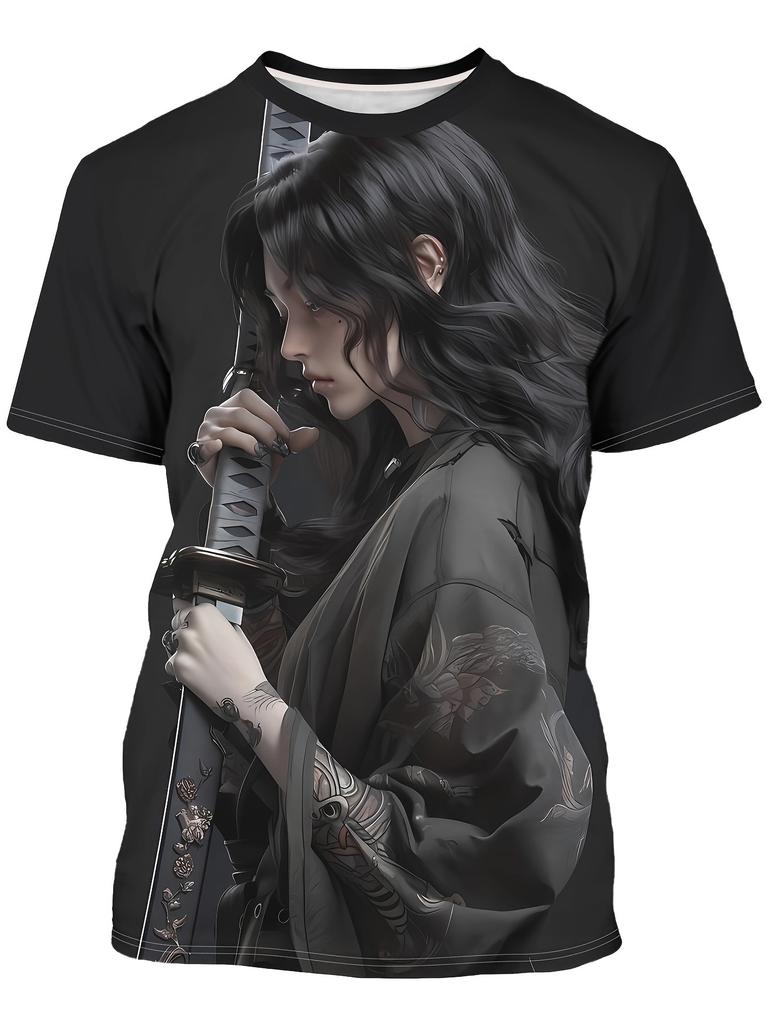 Mens Smoking Nun 3D Print T-Shirt Black Casual Summer Crew Neck Short Sleeve Fashion Polyester Streetwear T-Shirt Retro Clothing