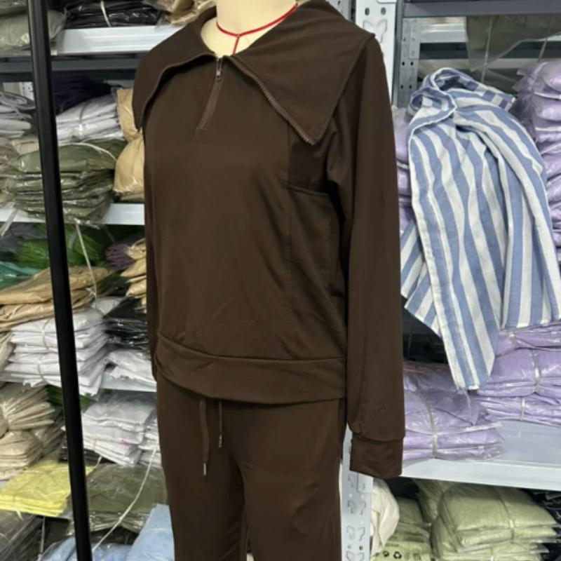 Lässiges Swear Set für Damen für Frühling/Herbst, Reißverschluss Langarm-Sweatshirt und Weitbeinige Hose 2-teiliges Set