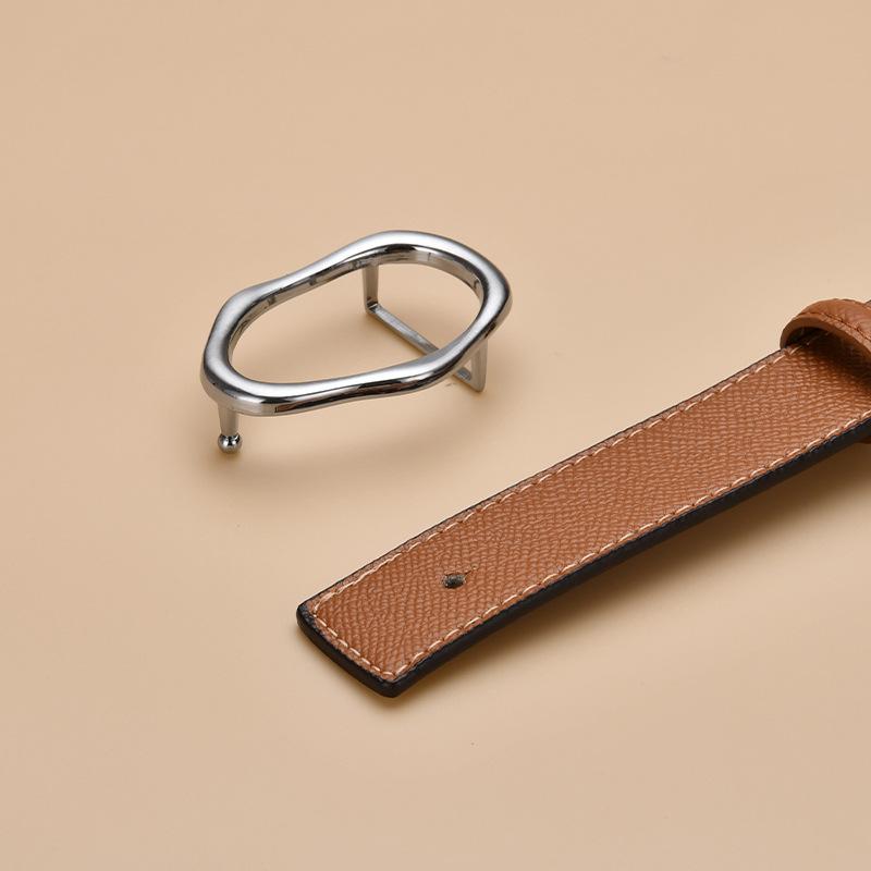 Women's Genuine Leather Belt Women's Cowhide Belt Girls Round Buckle Decoration Versatile Casual Jeans Women's Belt