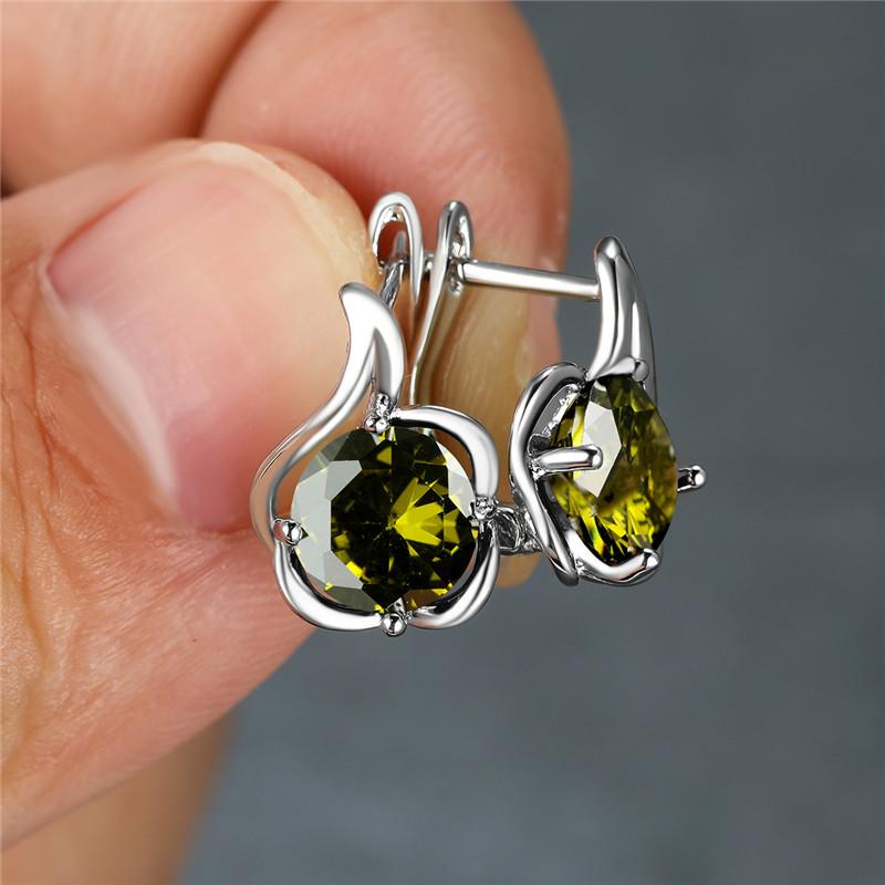Round Rainbow Red Blue Green Yellow Black Stone Flower Hoop Earrings For Women Silver Color White Zircon Small Ear Buckle Gifts
