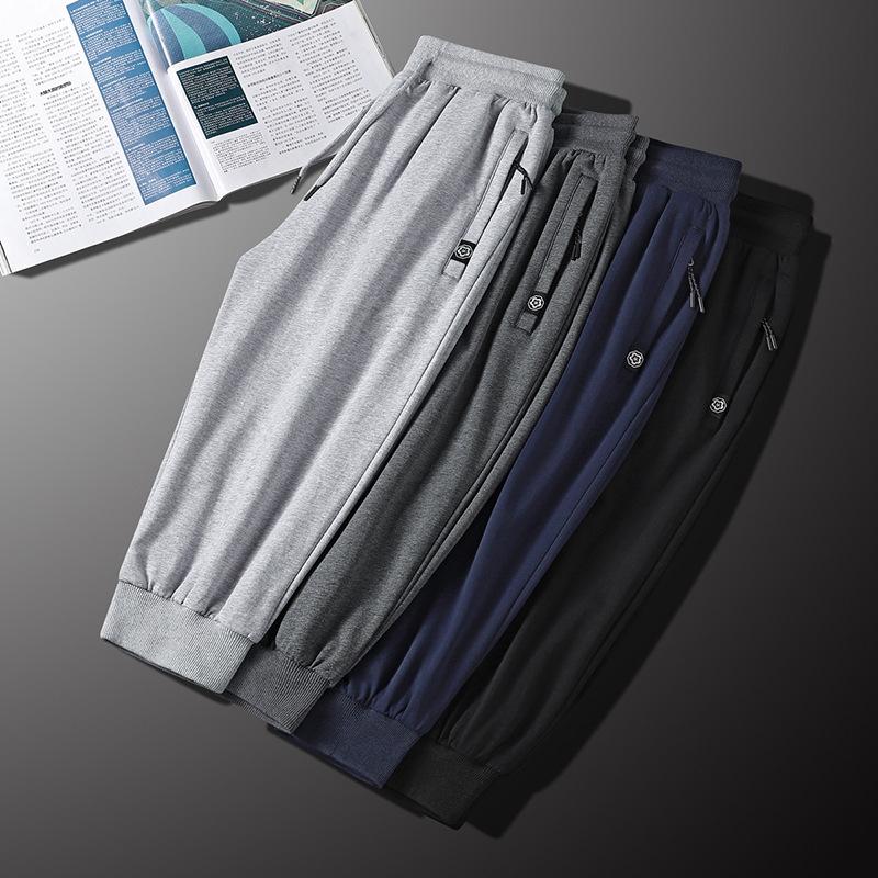 Summer Cotton Cropped Pants Men's Summer Thin Section Drawstring Feet Plus Size Shorts Loose Plus Casual Sports Pants