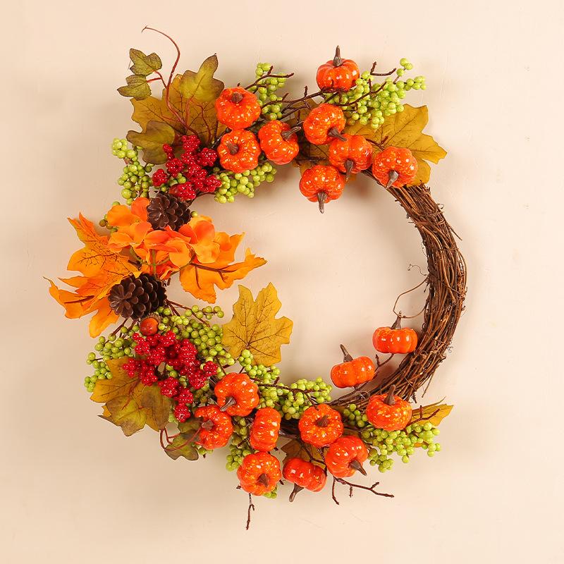 35cm Autumn Decorative Wreath, Harvest Festival Thanksgiving Festival Decor Garland, Front Door Hanging Wreath, Pumpkin Maple Leaf Artificial Flowers