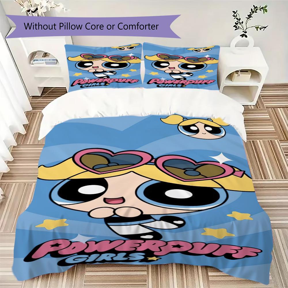 

1PC The Powerpuff Girls Bedding Quilt Set Quilt Cover Pillowcase Home Decoration Birthday Gift (1 * duvet cover + 2 * pillowcase, without core)A8 135x200cm