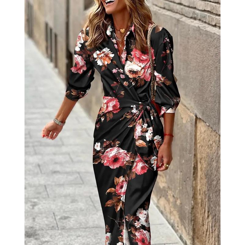 Fashion Trend Print Long-sleeved Dress Woman
