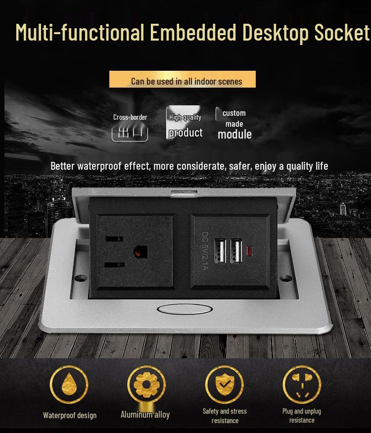 125V Recessed Pop-up Conference Table Socket with USB Charging