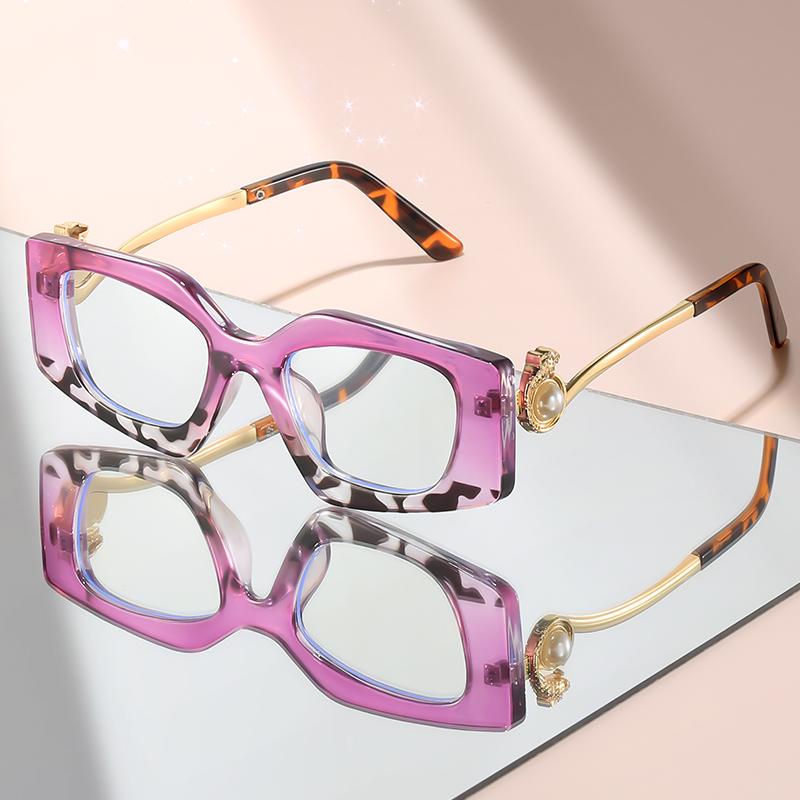 New Small-Frame Cat Flat Light Glasses With Metal Imitation Pearl Temple And Fashionable Decorative Anti-Blue Light Glasses