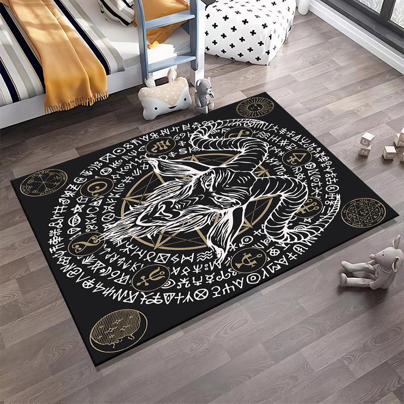 Mystical Goat with Symbols Rug Non-slip Rug Suitable for Living Room and Bedroom Sofas