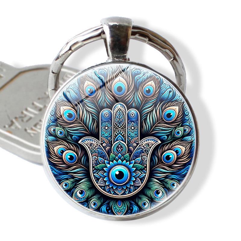 Horus Eye Keychain Pendant with Embossed Evil Eye Gem