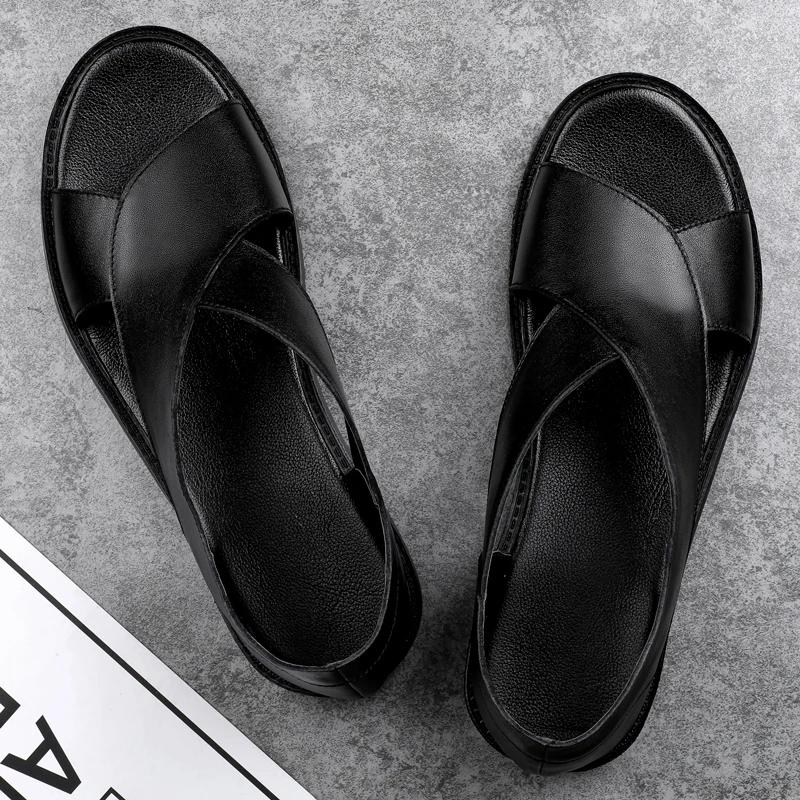Fashion Men's Summer Genuine Leather Sandals Breathable Outdoor Slipper Beach Shoes Roman Classic Man Sandals Comfortable Driving Shoes