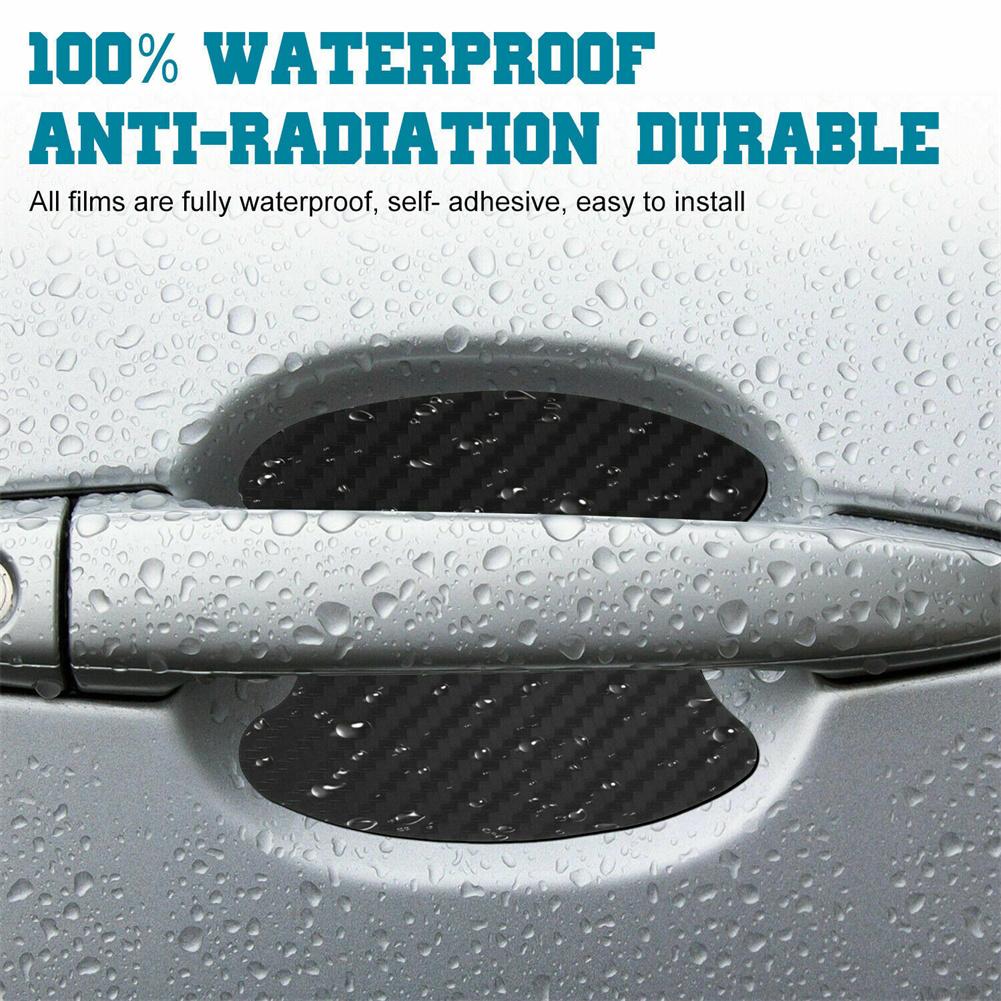 Carbon Fiber Texture Vinyl Car Door Handle Anti-Scratch Protector Film Stickers Accessories Auto Exterior Trim Black
