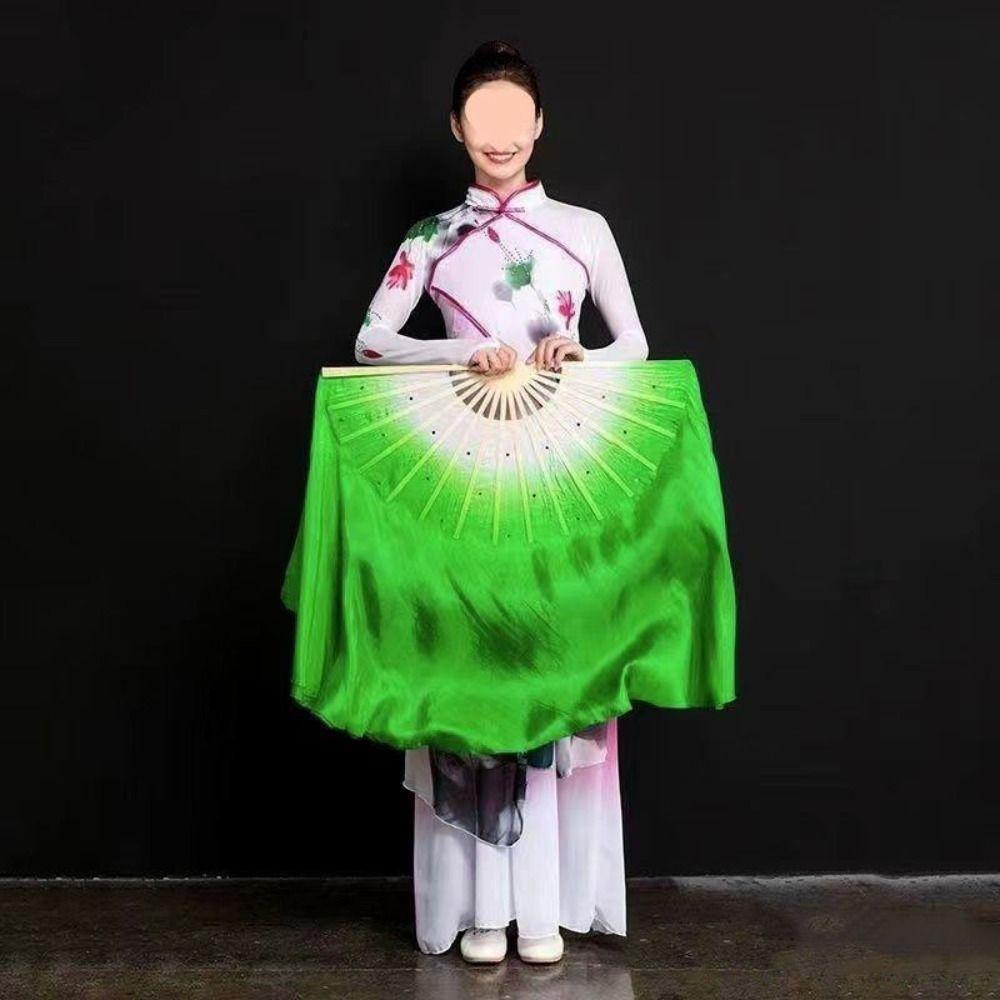 10cm Half Circle Silk Veil Chinese Short Bellydance Fan 31cm Bamboo Hand Dye Adults Fan Kid Women