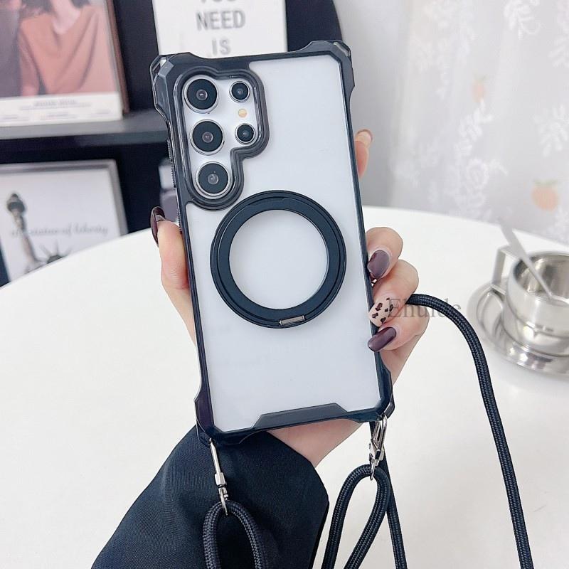 

Magnetic Case For Samsung Galaxy S26 Ultra S25 Plus S21 S22 S23 S24 FE 360 Rotation Ring Holder Crossbody Lanyard Strap Cover A34