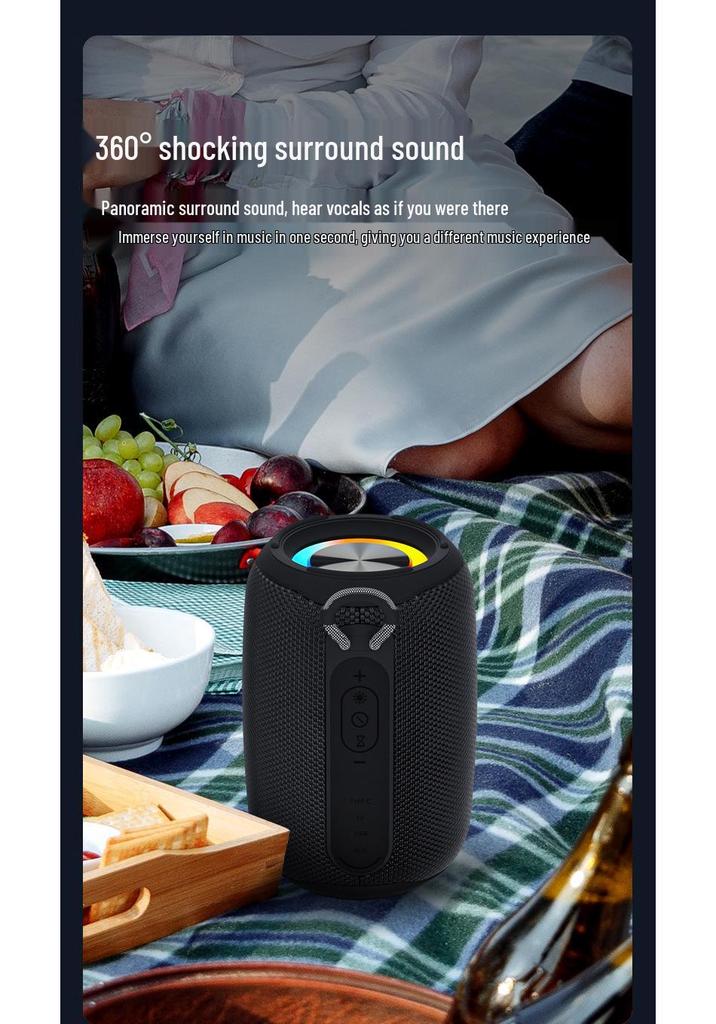 Portable Waterproof Bluetooth Speaker with High-Quality Sound, Colorful Lights, Ideal for Outdoor Parties.