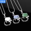 Natural Stone Cute Cat Pendant Multicolor Semi Gem Personalized Necklace