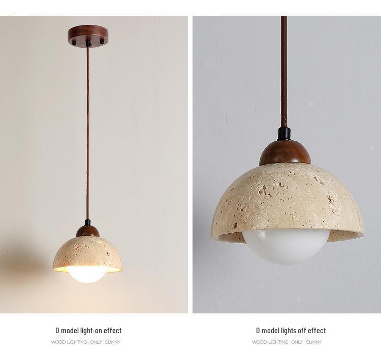 Yellow Travertine Stone Pendant Lamp: Japanese Wabi-Sabi Style for Bedroom or Restaurant