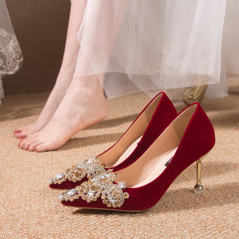 Sexy Nightclub Slim High Heels Women's Shoes Stiletto High Heels Fashion Diamond-encrusted Wedding Shoes Women's Shoes
