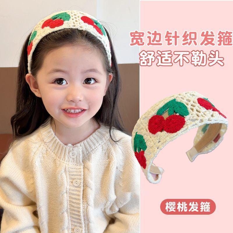 Children's sweet knitted embroidery wool flower headband girl finishing broken hair artifact wide edge headband hair accessories hairpin