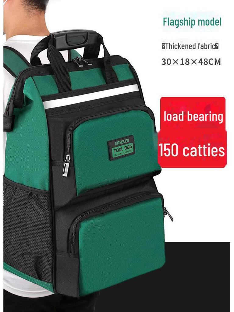 Green Forest Men's Double Shoulder Tool Backpack – Multifunctional, Durable Canvas Repair Bag for Electricians