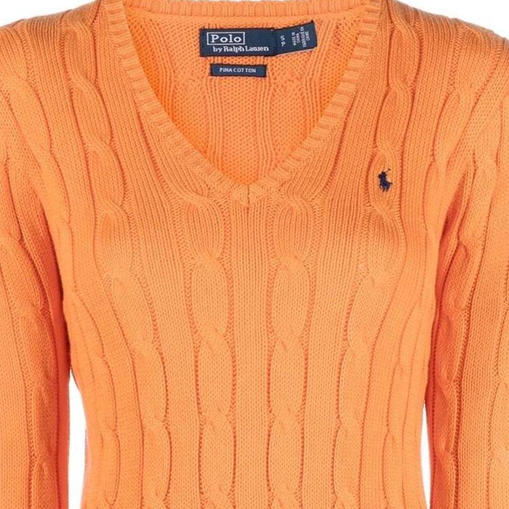 Polo Ralph Lauren SS23 Logo Jacquard Ribbed Knit Crewneck Sweater Women Sweater Orange 211891641-008