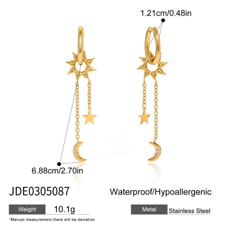 Celestials Dangle Earrings Featuring Crescent Star Charm Crystals Accent and Movable Tassels Detailing