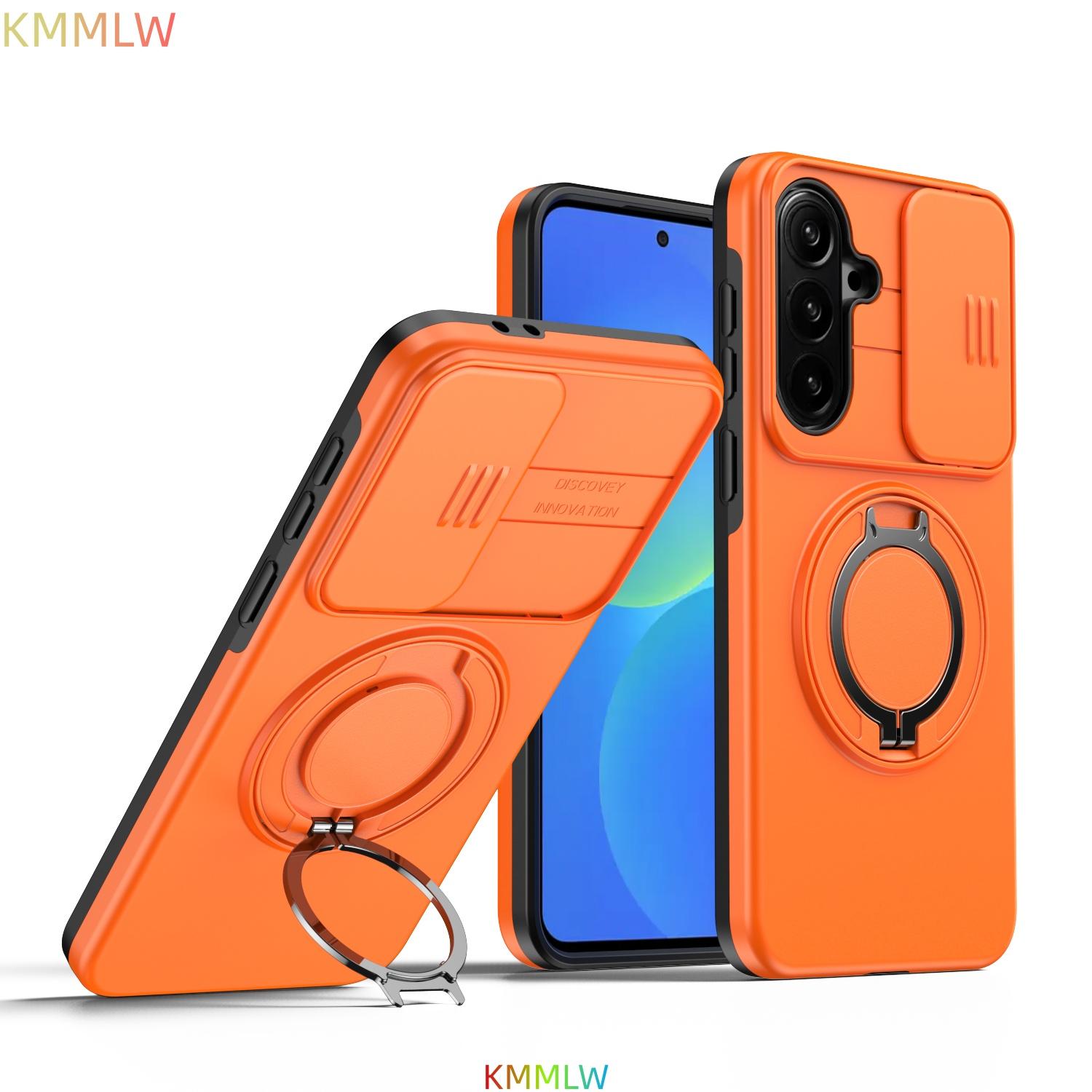 

Luxury Armor Phone Case For Samsung Galaxy A57 A56 A36 A26 A06 A54 A14 Magnetic Bracket Holder Lens Protection Shockproof Cover Galaxy a27 помаранчевий