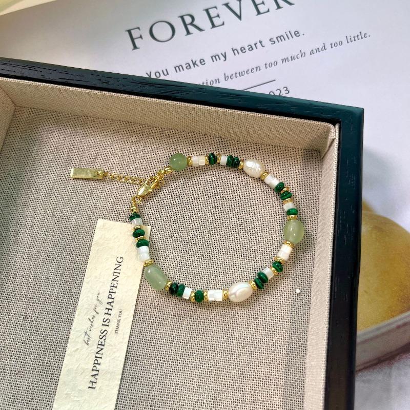 Ожерелье из пресноводного жемчуга - Летний шик Зеленое павлинье агатовое бусины Чокер Hand bracelet