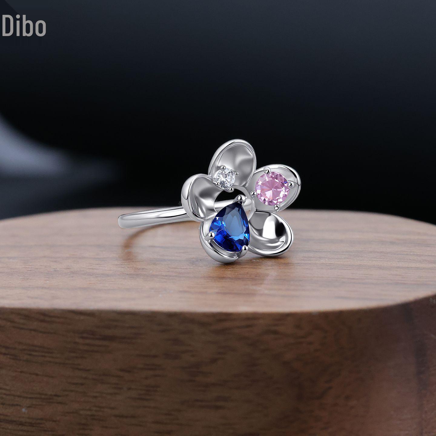 Dibo S925 Sterling Silver Petal Ring Women s Fashion Personality Cross-Border New Style Size 7