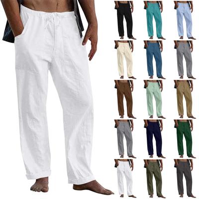 Herren Casual Loose Bequeme Freizeithose Baumwolle Leinen Kordelzug Hose