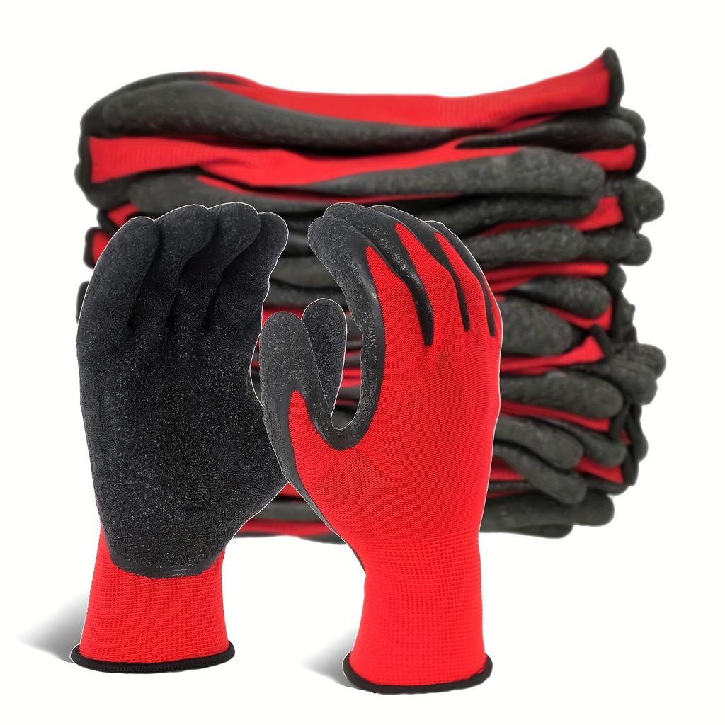 12 Pairs Crinkle Latex Work Gloves for Men & Women, Construction, Gardening, Landscaping Safety