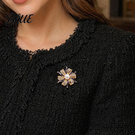 Durable Brooch Pin Oil Dripping Rhinestone Flower Brooch Faux Pearl