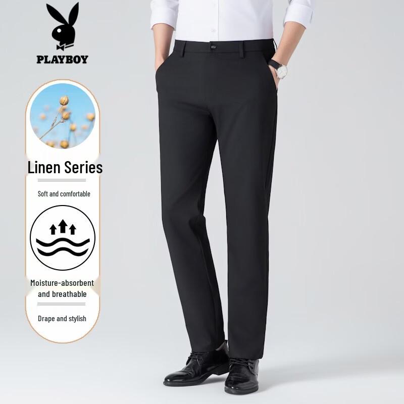 PLAYBOY Men s Linen Blend Lightweight Business Casual Pants 40